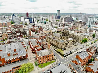 City scape photo of Leeds from the top of a tall building