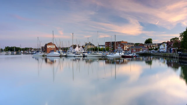 Summer sunset over Fareham Quay at high tide