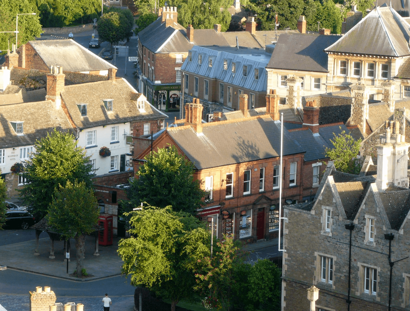 Town center and home ariel view in Rutlandshire