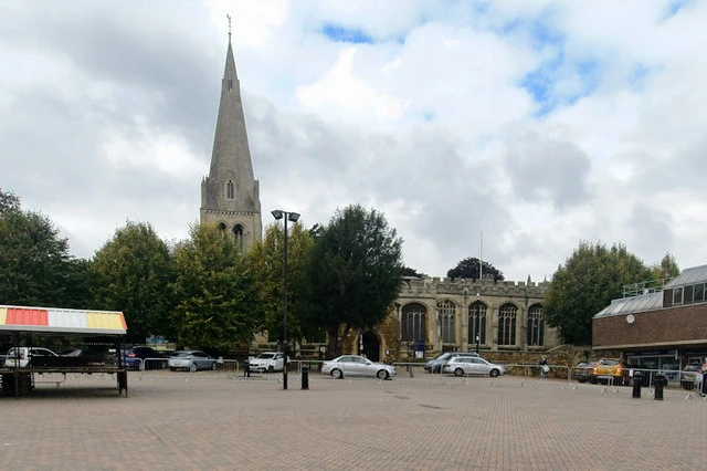 Wellingborough Market with All Hallows Church in the background