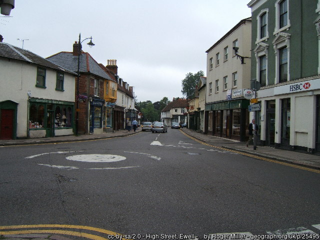 Ewell high street with mini-roundabout