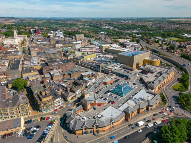 Aerial view of Barnsley from a drone