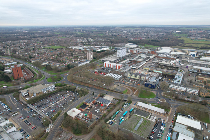 Aerial shot of Harlow in Essex