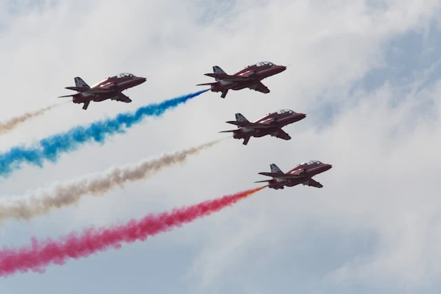 The Red Arrows display at Farnborough Airshow