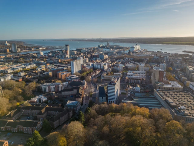 Southampton aerial view overlooking the cruise ship terminal