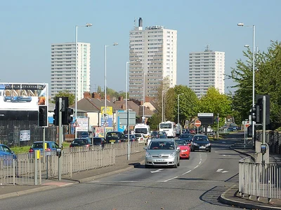 Wednesfield street with building and cars