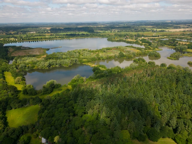 Aerial view of Blashford Lakes near Ringwood, Hampshire
