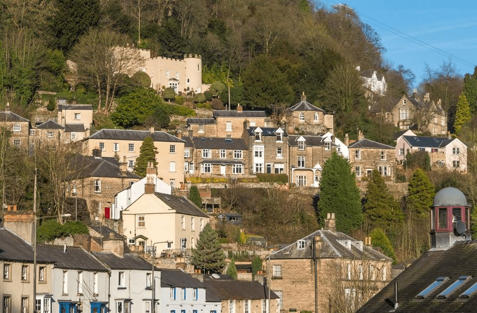 Derbyshire town landscape overlooking houses