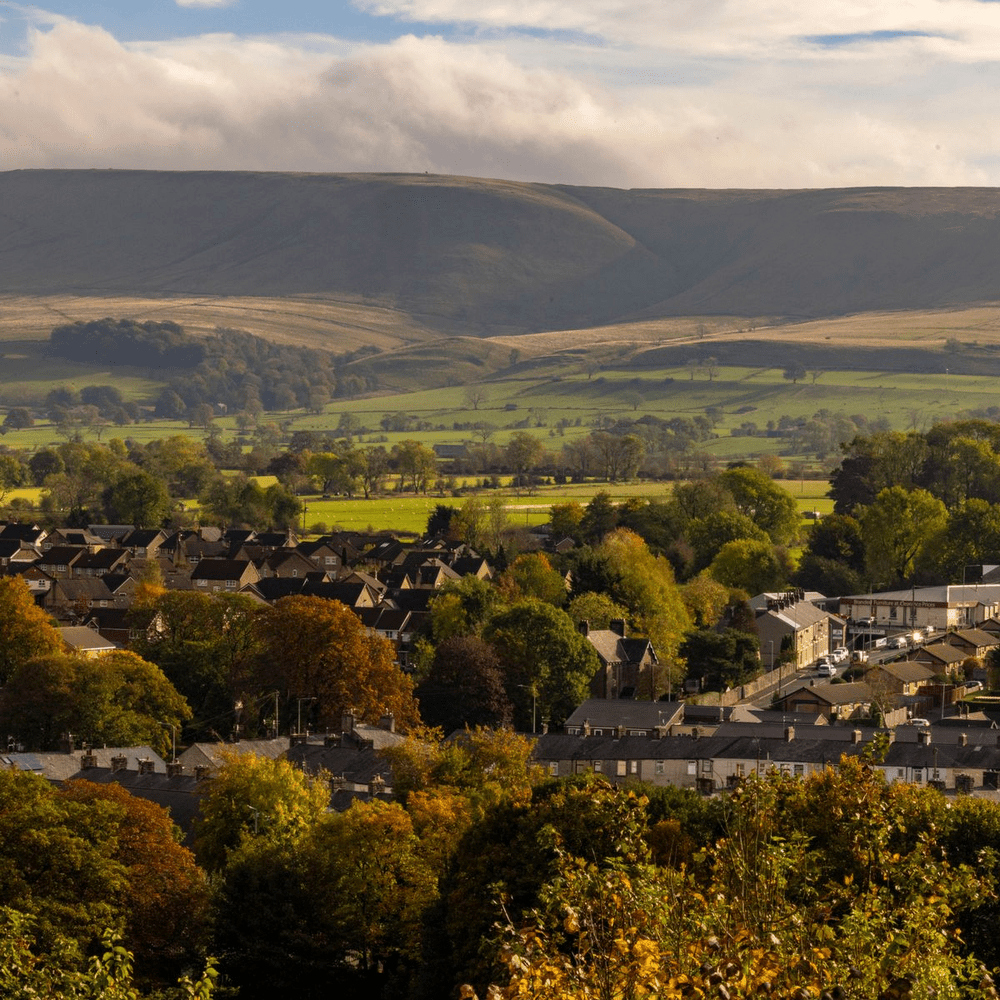 Lancastershire countryside and town photo overlooking the buildings and surrounding hills