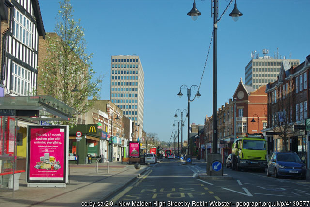 New Malden high street, outskirts of London