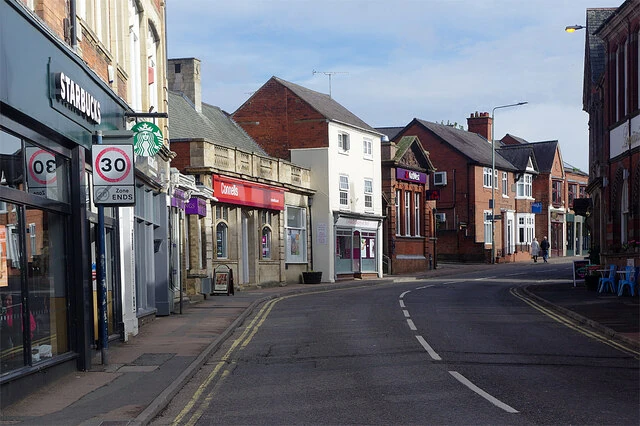 St Mary's Road in Market Harborough, Leicestershire, UK