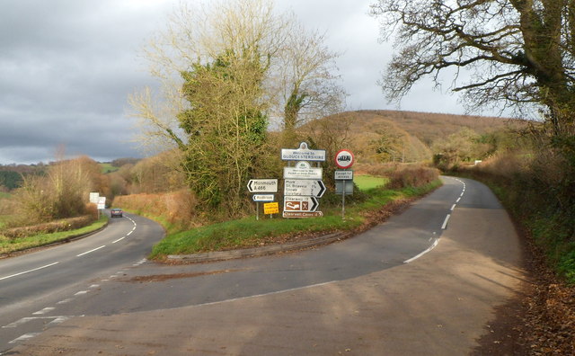 Stowe Road and A446 junction in Wye Valley, Gloucestershire