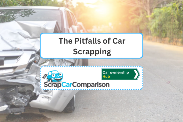 Background: A crashed car with a heavily damaged front-end. Foreground: a text box with the article title, site logo and blog category 'car ownership'.