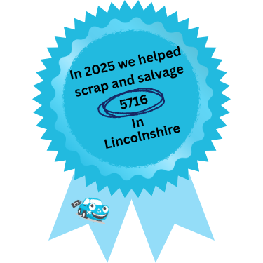 A blue rosette showing the number of cars scrapcarcomparison scrapped in Lincolnshire and Louth in 2025