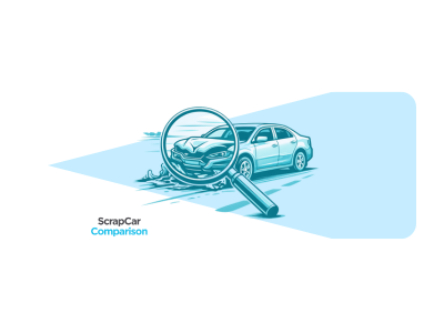 hwo to know if your car has been scrapped article logo with a crashed car under a microscope